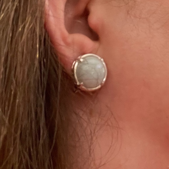 Natural jadeite jade solid sterling silver omega back earrings - Picture 9 of 12